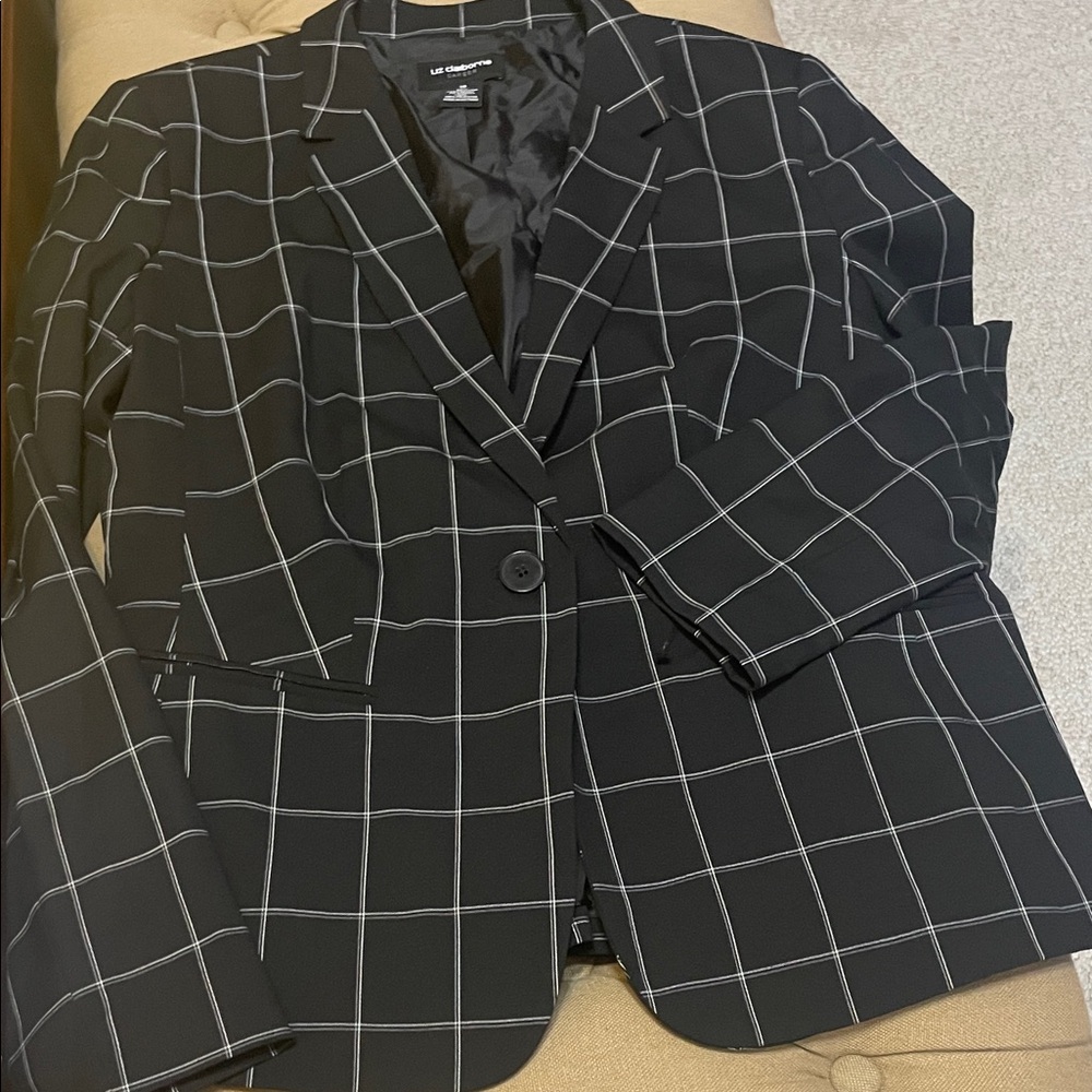 Liz Claiborne Black Blazer with White Grid Pattern